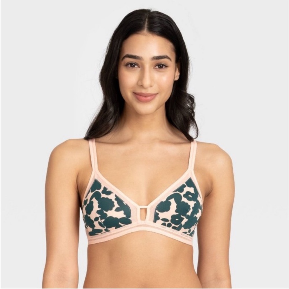 All.You.LIVELY Women's Floral Print Mesh
Trim Bralette - Pink/Green
